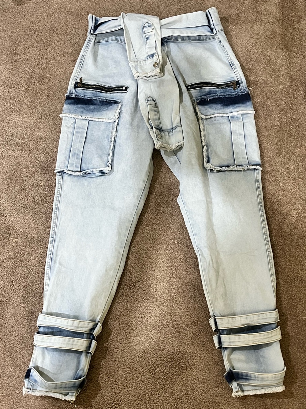 Light Wash Women Cargo Jeans with Strap Details - NWOT